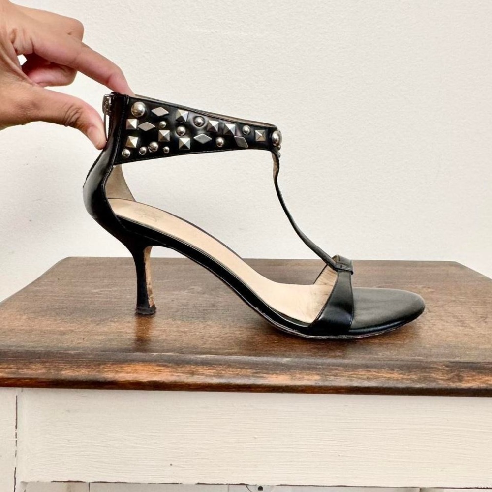 Vintage stud t-strap heel size 7 leather moto goth rock‎ glam